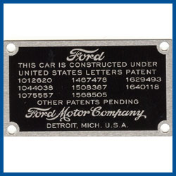 Data Plate - Model A Ford - Buy Online!
